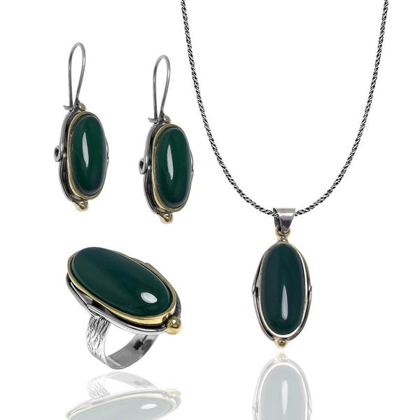 

earrings & necklace agate stone ellipse model women authentic silver jewelry set