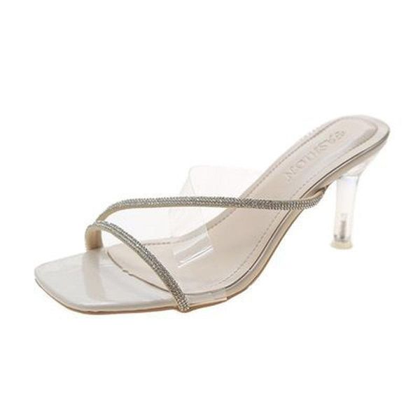

dress shoes women sandals ladies square heels elegant summer slippers outside cross tied leather female slides 2021 fashion woman, Black