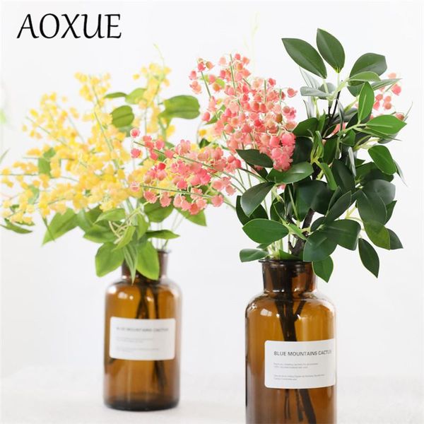 

multicolor artificial flower soft rubber lily of the valley 7 branches wind chime simulation plants wedding fake decorative flowers & wreath