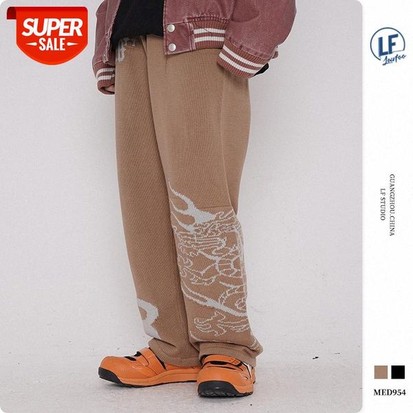 

lawfoo men's long jacquard knitted wide leg pants casual #ih0m, Black