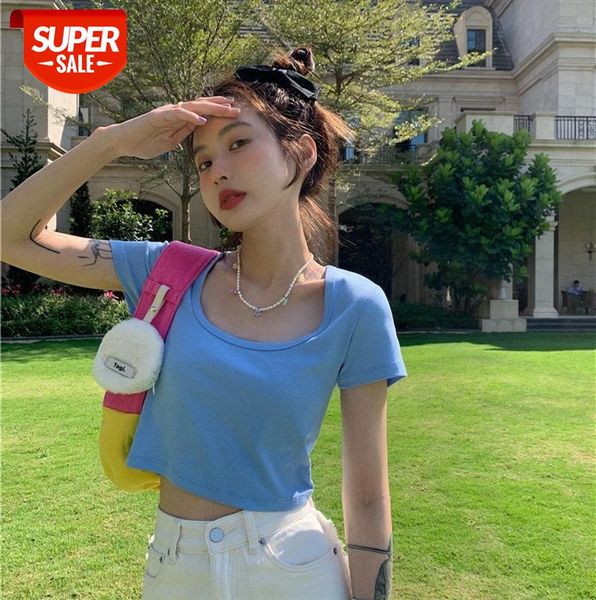 

fashion temperament korean style college solid color hedging short slim short-sleeved t-shirt women #c78s, Black;gray