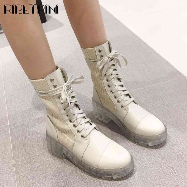 

boots brand ladies fashion patchwork shoes lace round toe platform mid calf women causal designer boots, Black