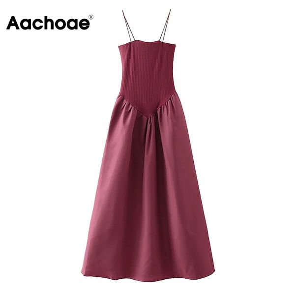 

aachoae spaghetti strap midi dress women knit patchwork chic party dress sleeveless backless a line dresses vestidos mujer 210413, Black;gray