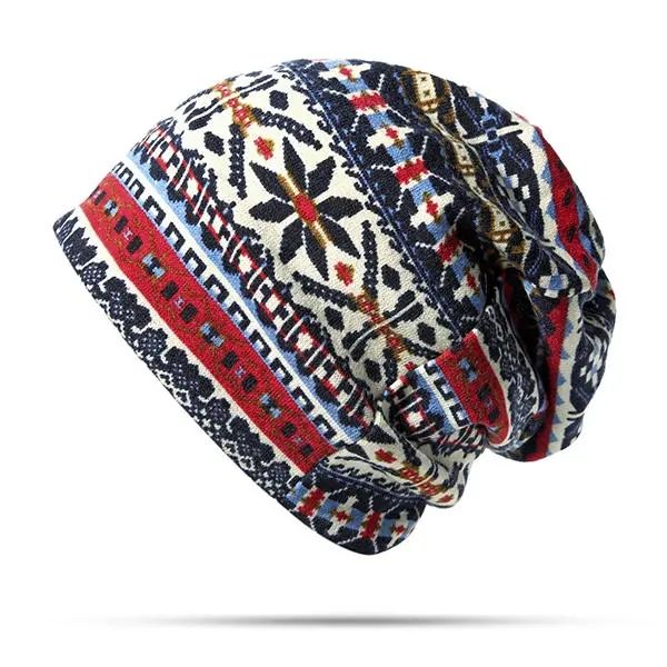 

women cotton ethnic style beanie hat warm soft dual use collars scarf - black, Blue;gray