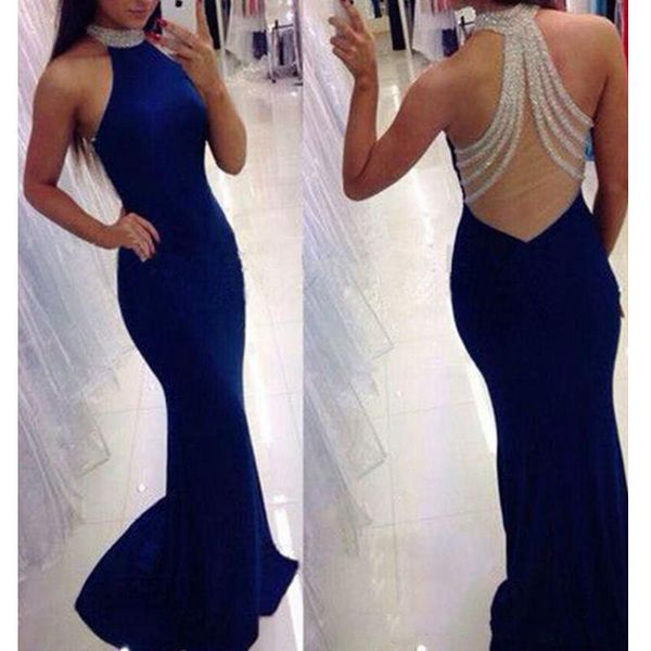 

party dresses 2021 high neck sleeveless royal blue prom mermaid fashion floor-length backless elegant evening, White;black