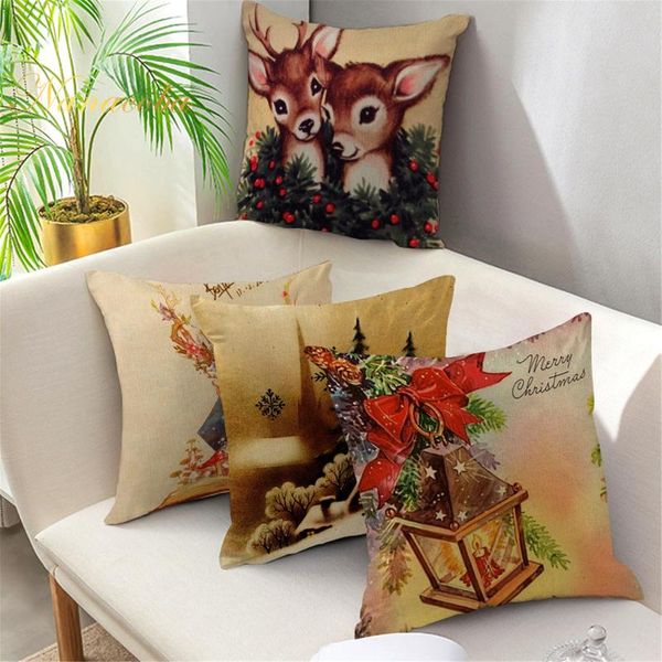 

pillow case christmas santa claus elk pattern linen throw cushion cover car home sofa decorative covers