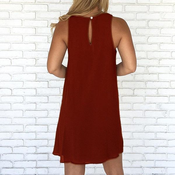 

casual dresses summer women dress fashion o neck sleeveless loose solid back split chiffon vestidos female, Black;gray