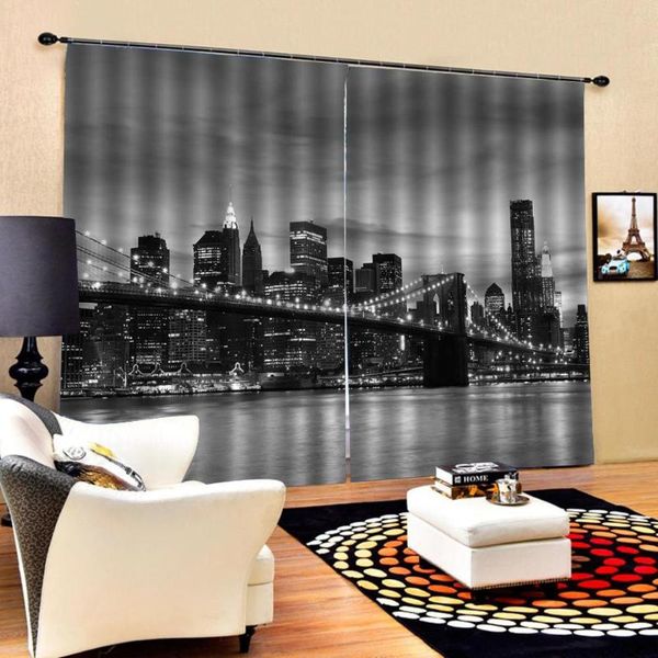 

curtain & drapes custom 3d fabric black and white bridge city night scene luxury window for living room
