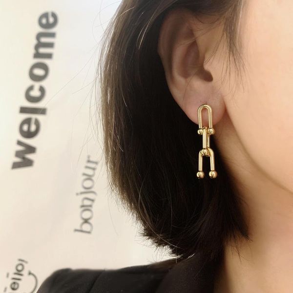 

dangle & chandelier vintage punk thick link geometric earrings metal gold drop earring for women long chain celebrity jewelry, Silver