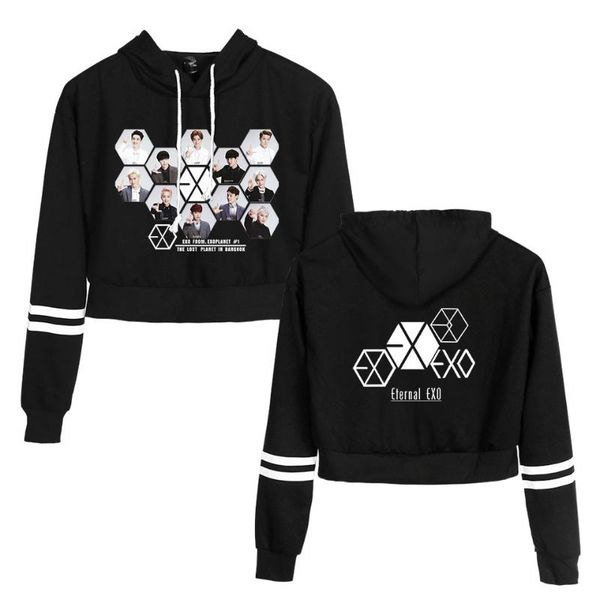 

women's hoodies & sweatshirts kpop exo planet#5 short hoodie serpents streetwear spring female hooded harajuku, Black