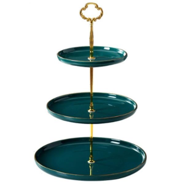 

dishes & plates ceramic fruit plate emerald green three-layer cake candy dessert tray afternoon tea snack rack household