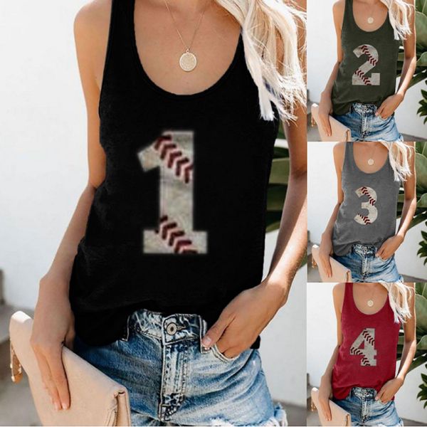 Maglia delle donne di Baseball Numero Stampato SleevelTops Estate Delle Signore di Modo Casual Girocollo Allentato Canotta Streetwear 2021 X0507