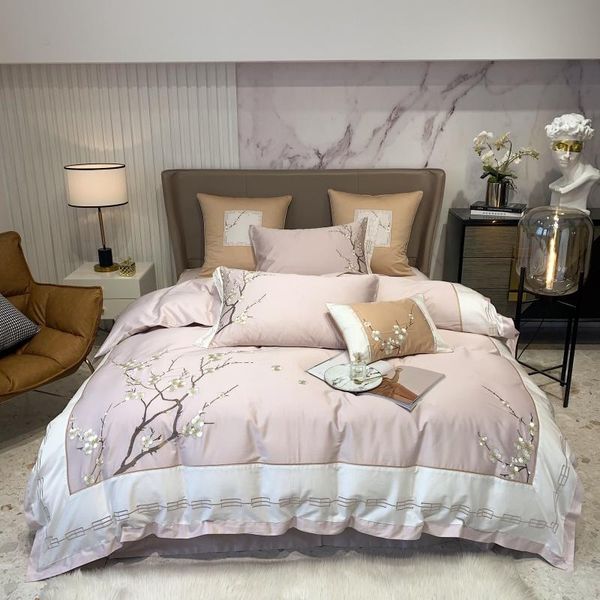 

chinese style plum blossom embroided duvet cover luxury egyptian cotton bedding set 4/7pcs quilt bed sheet pillowcases sets