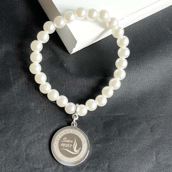 

beaded, strands handmade greek sorority pearl letter logo stainless steel women bracelet jewelry custom fashion, Black