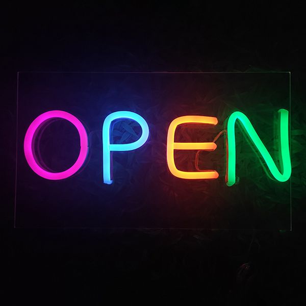 „OPEN“-Wortschild für Geschäfte, Restaurants, Bars, Geschenkartikelgeschäfte, Türdekorationstafel, LED-Neonlicht, geschlossenes Schild, 12 V, superhell
