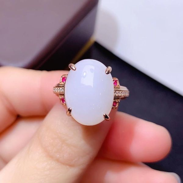 

colife jewelry white jade ring for party 12mm*16mm natural silver 925 gift woman cluster rings, Golden;silver