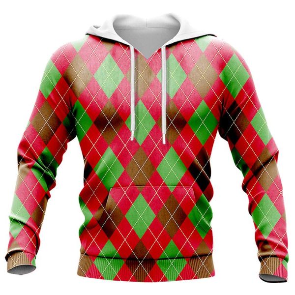 

men's hoodies & sweatshirts cloocl plaid 3d graphic christmas hoodie festival party pockets pullovers harajuku sportwear men clothing, Black