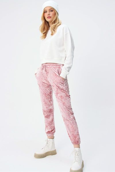 

trend alacati style female powder pembesi pearl velvet pockets sweatpants alc-x5285 running pants, Black;blue