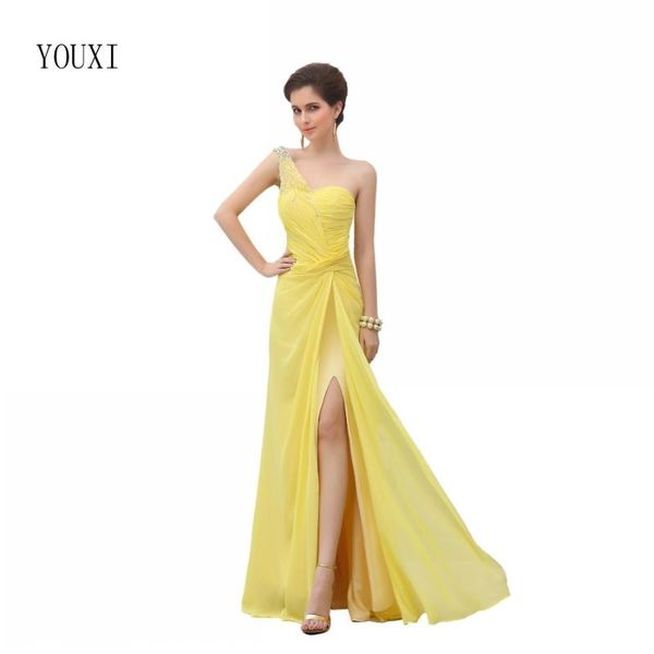 

party dresses one shoulder yellow prom 2021 chiffon formal evening gowns, White;black
