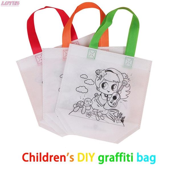 

storage bags brain game toys eco diy non-woven graffiti set party gift coloring bag handmade drawing for kids children painting educational
