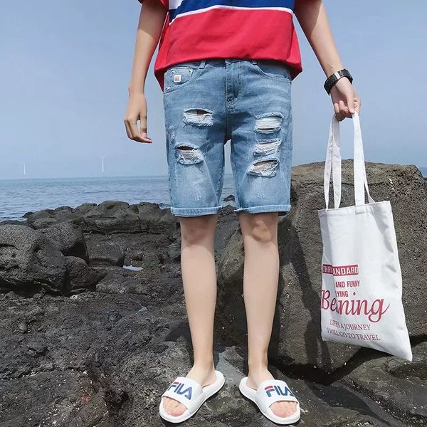 

Men's Fashion Jeans Summer Cropped, 905 light color hole