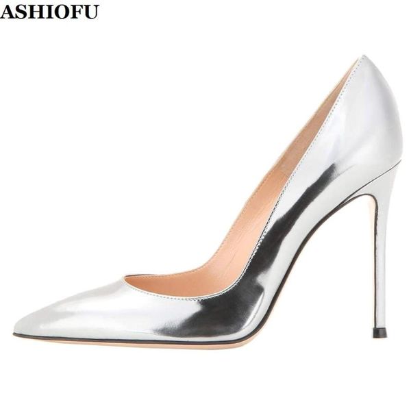 

dress shoes ashiofu handmade ladies high heel pumps shinny party prom slip-on evening club stiletto fashion court, Black