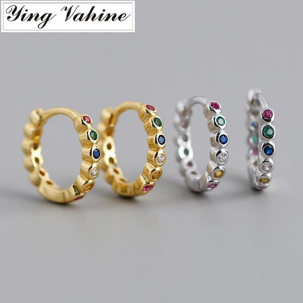 

ying vahine 100% 925 sterling silver multicolor zircons round small stud earrings for women, Golden;silver