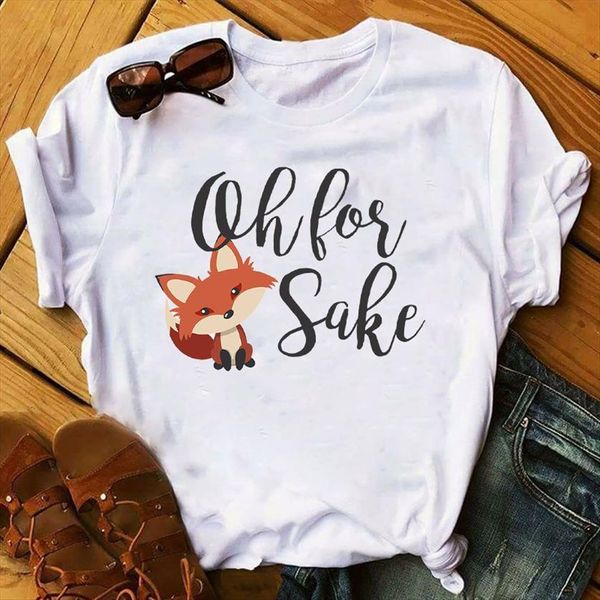 

spring summer fashion animal women fox clothing print graphic tee, White