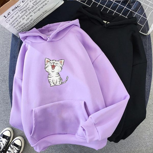 

women's hoodies & sweatshirts sweatshirt with a hood autumn winner casual cat print hoodie long sleeve graphic pullover feminino, Black