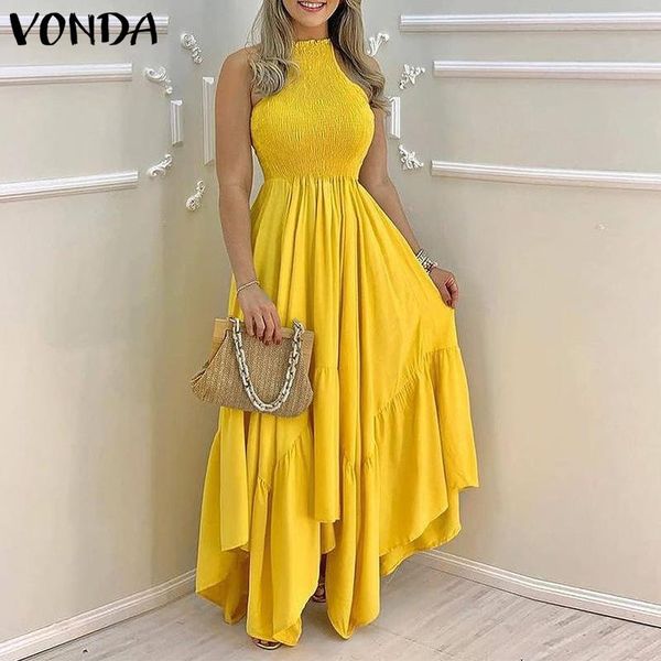 

casual dresses women dress pleated sleeveless backless maxi long 2021 vonda elegant robe bohemian vestidos s-, Black;gray