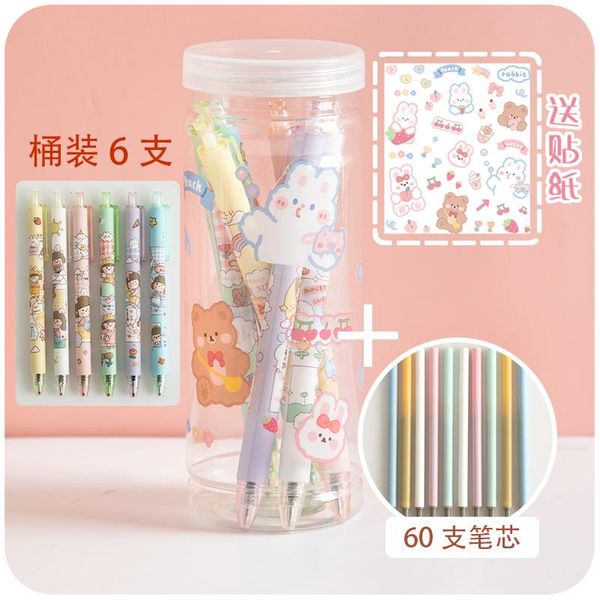

gel pens cute bear 6 packs [61 refills and pen holder plus stickers] push student girl cartoon