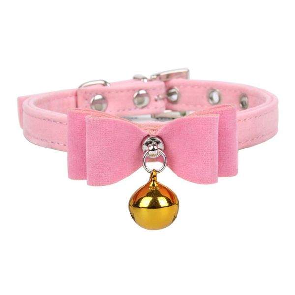 

pet velvet dog cat collar with golden bell adjustable dogs cats collars control handle training puppy supplies & leashes