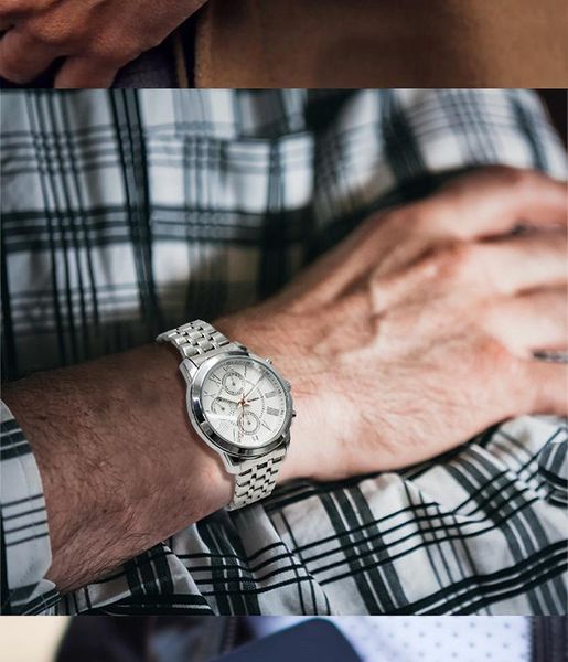 

wristwatches fashion big dial differentiative three multi-function watch men's waterproof business casual quartz, Slivery;brown