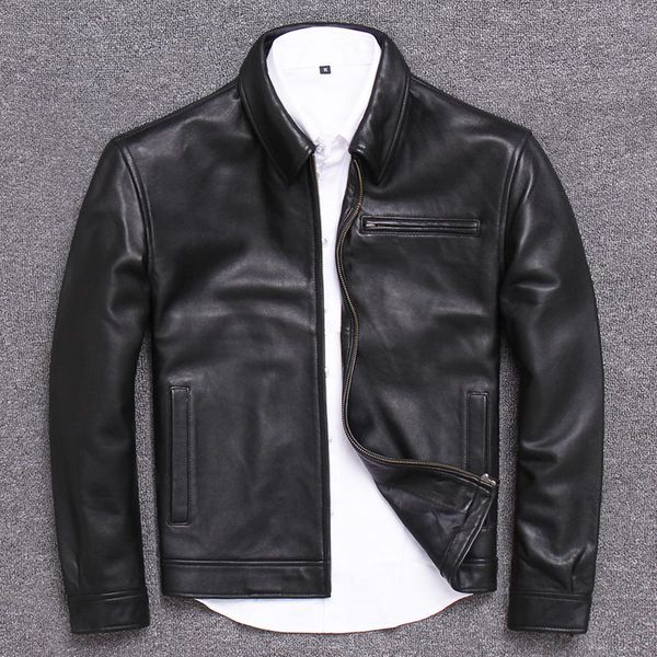 

men's leather & faux layer sheep skin genuine clothing male jacket loose coat business affairs leisure time fund middle flight pilot bo, Black