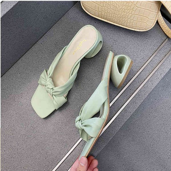 

slippers cialisa green midheel special-heel women shoes summer chunky heels butterflyknot beach square toe sandal hjrw, Black