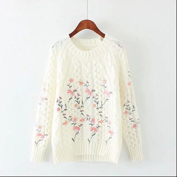 

autumn japanese style sweet flower women sweater embroidery pullovers and warm knitwear student long sleeve pullover, White;black