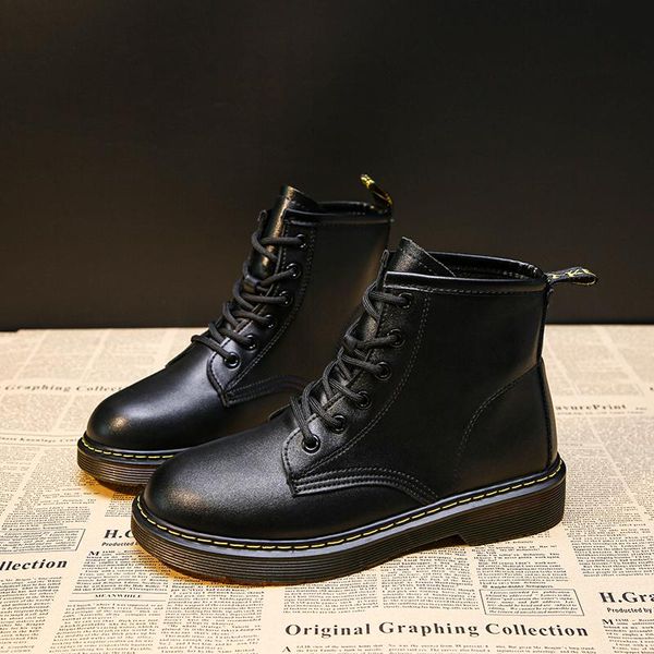 

boots fashion 2021 winter women leather flat shoes ladies female ankle for woman dr platform, Black