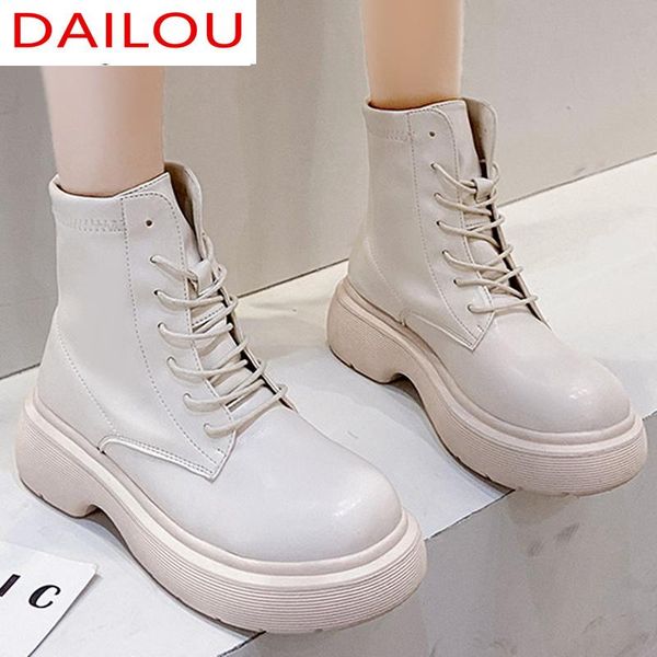 

boots 2021autumn fashtion platform pu leather women's ankle round head square heel back zipper lace-up casual, Black