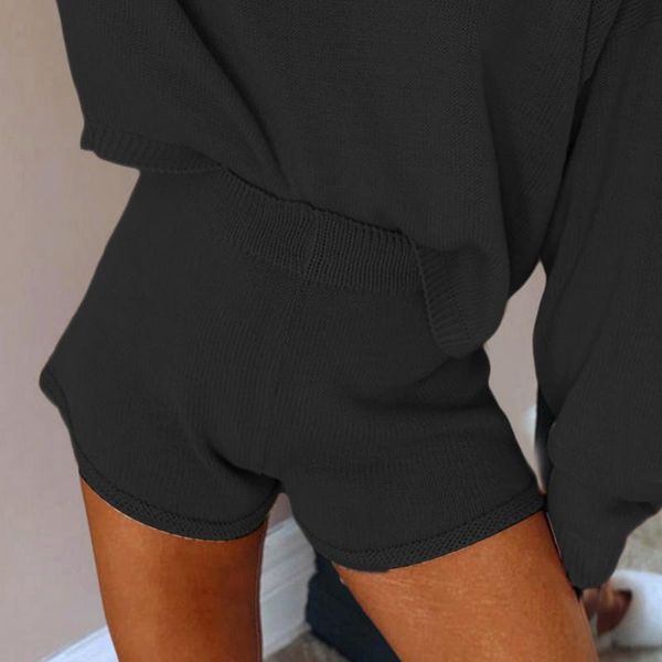

autumn causal basic solid color sets women ladies fashion long sleeves knit sweaters and shorts suit women's tracksuits, Gray
