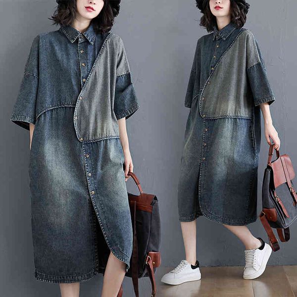 

dress High quality vintage backdrop denim shirt irregularly loosely dressed ladies'dresses, Black;gray