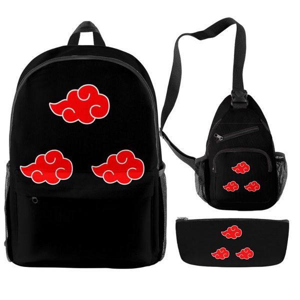 

backpack 3 piece set cosplay akatsuki 3d print oxford waterproof large capacity teenager boys girls students kakashi scholol bag