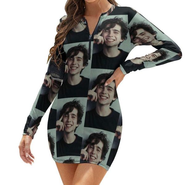 

casual dresses call me by your name dress long sleeve autumn bodycon elastic ladies spandex one-piece, Black;gray