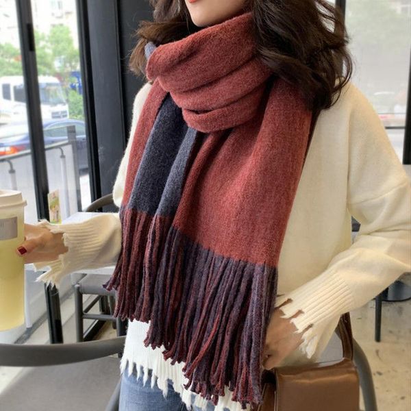 

scarves scarf women shawl winter woolen knitting thickened warmth men soft comfort tourism go out long couples bib wraps, Blue;gray
