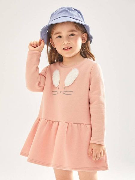 

toddler girls cartoon embroidery 3d ears design ruffle hem dress she, Red;yellow
