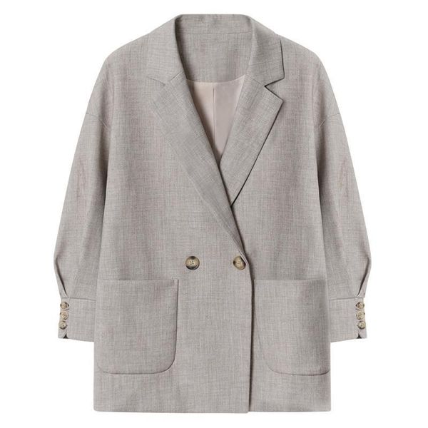 

women's suits & blazers ftlzz spring autumn women vintage notched double breasted casual office lady solid pockets long sleeve loose ja, White;black