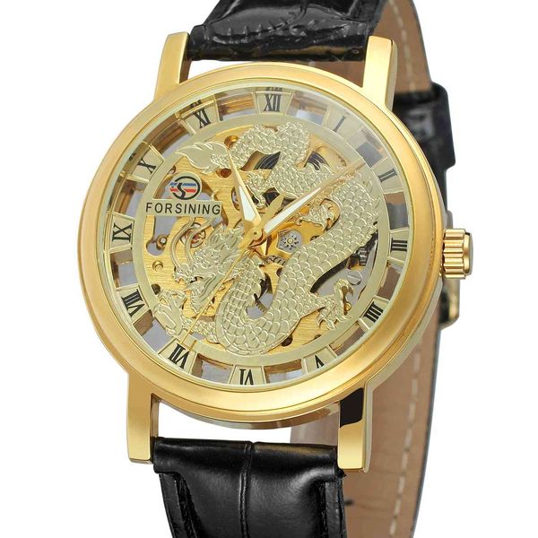 

forsing mechanical watch men's hollow out semi automatic belt watch, Slivery;brown