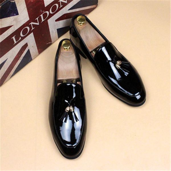 

dress shoes 2021 fashion men flats british style luxury business tassel slip-on pointed toe leather wedding 02c, Black