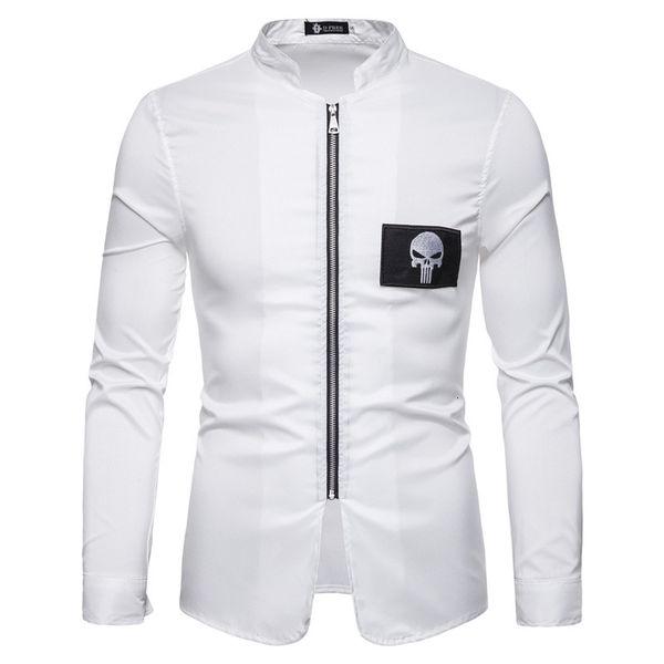

men's long cardigan collar shirt embroidered skull kind jacket, White;black