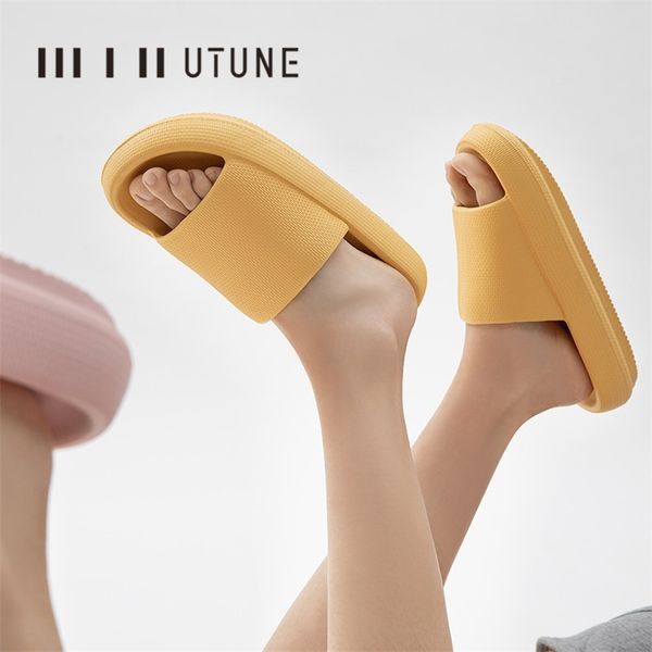 

utune pillow slippers women super thick sole soft indoor platform shoes men bathroom home slides summer eva anti-slip sandals 210903, Black