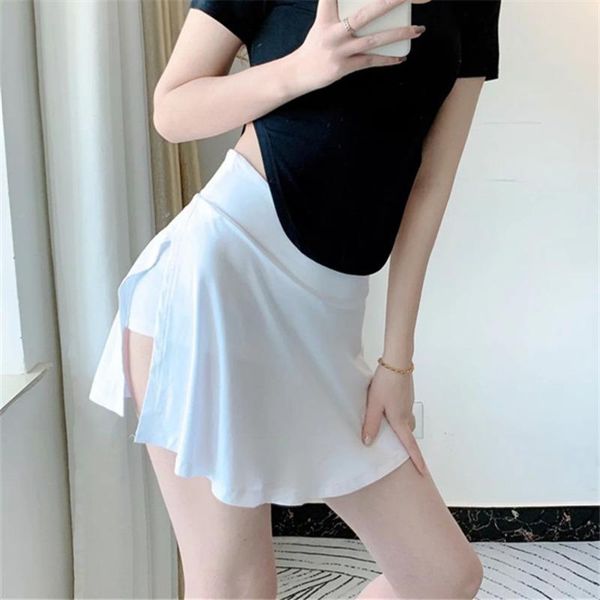 

skirts tvvovvin women's high waist solid color split lined skirt summer casual sports quick-dry mini culottes g4x5, Black
